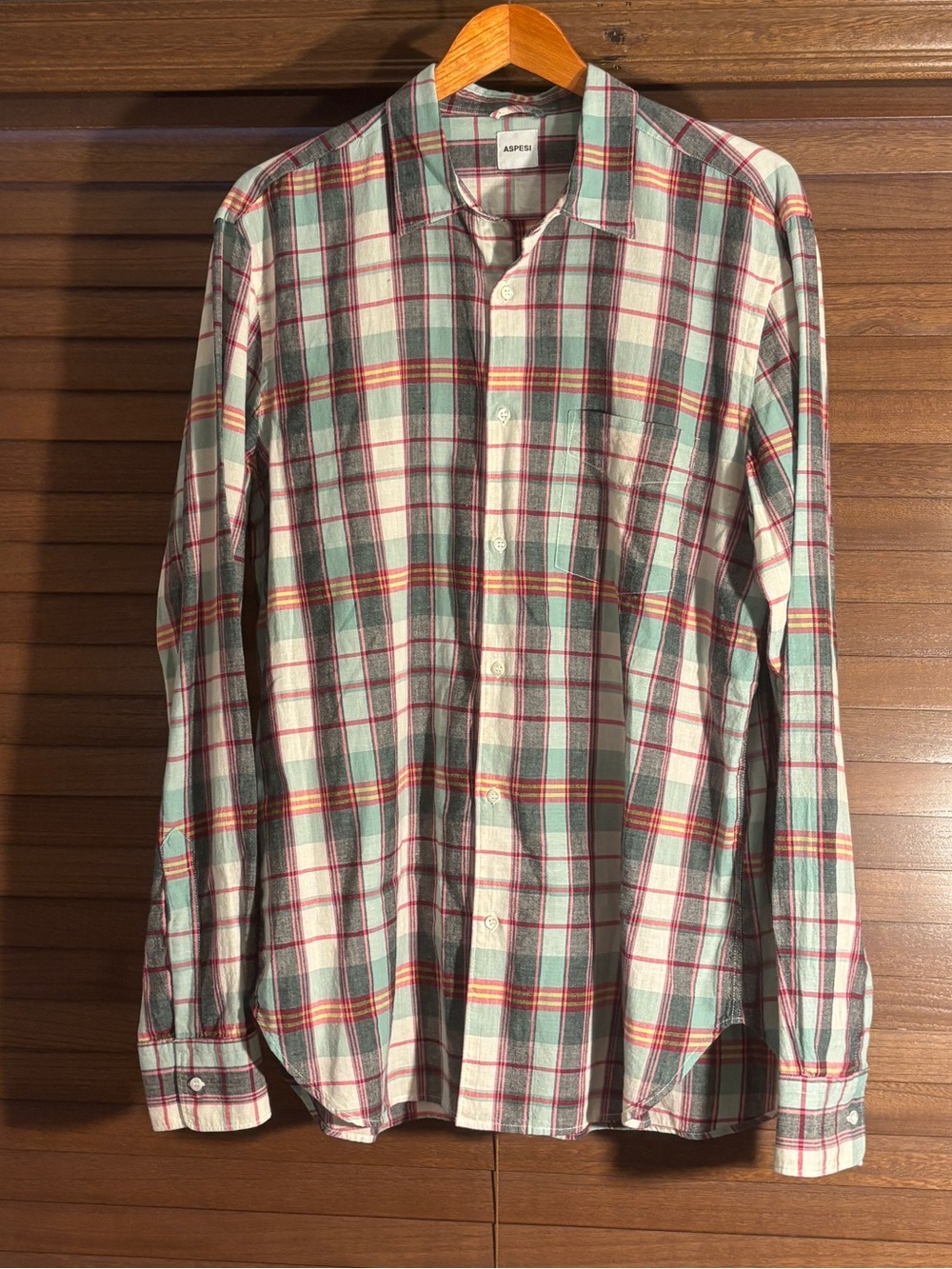Aspesi Men’s XL 100% Cotton Plaid Button Up Shirt Italian Designer